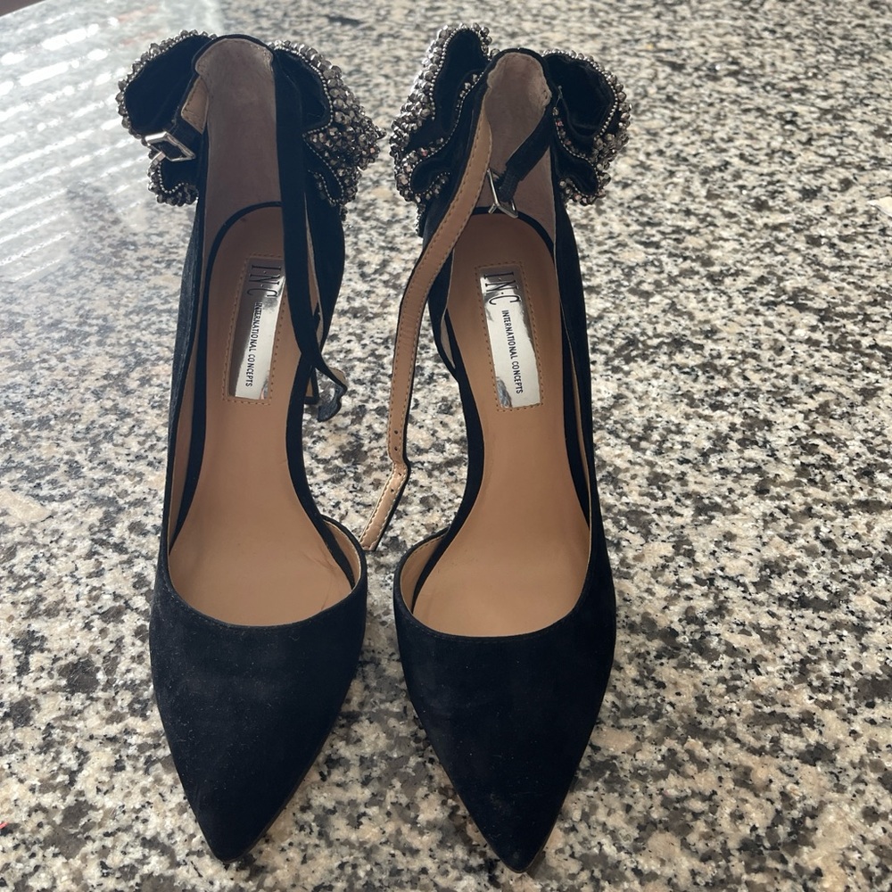 INC International Concepts Black Ruffle Heels